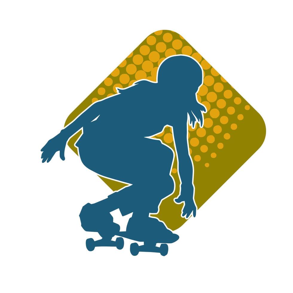 Silhouette of a female in action pose on skateboard. Silhouette of an urban girl on skateboard. vector