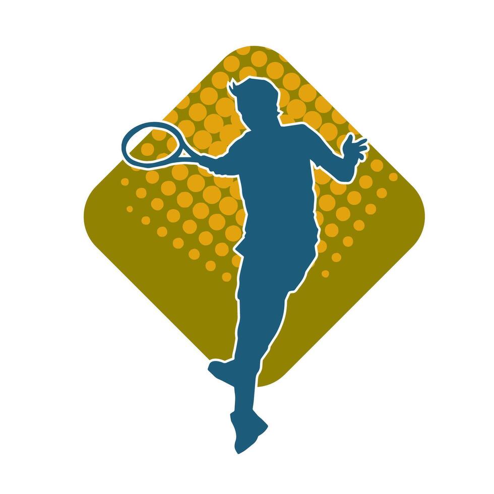 Silhouette of a male tennis player in action pose. Silhouette of a man playing tennis sport with racket. vector