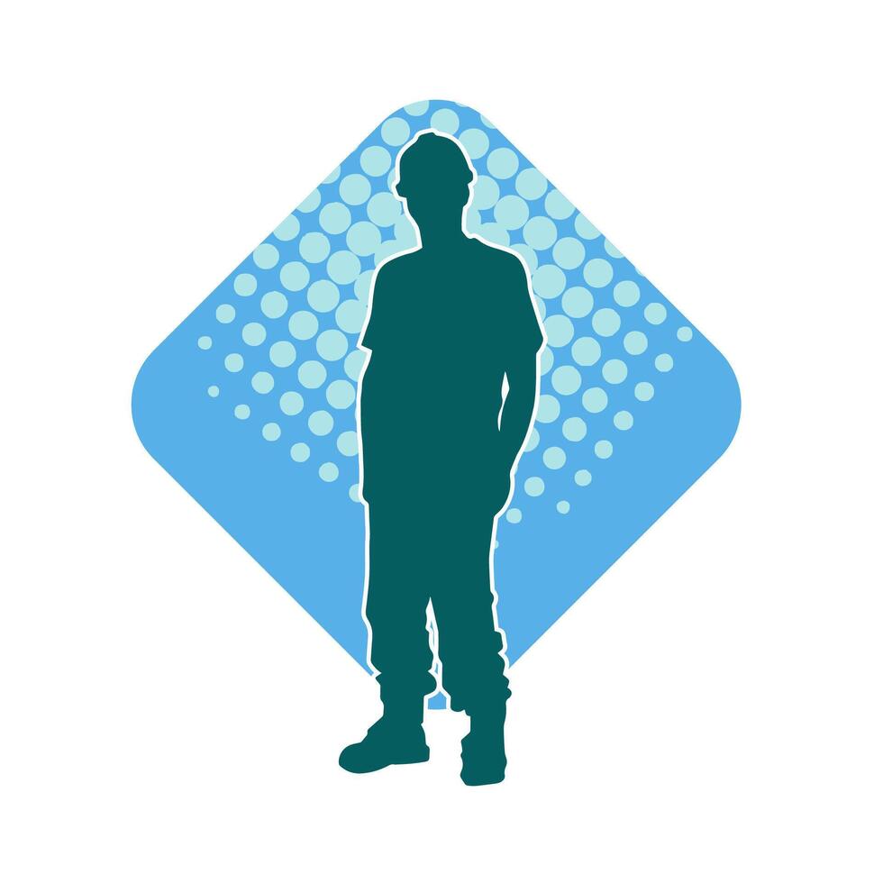 Silhouette of man in construction worker costume. Silhouette of construction worker male in pose. vector