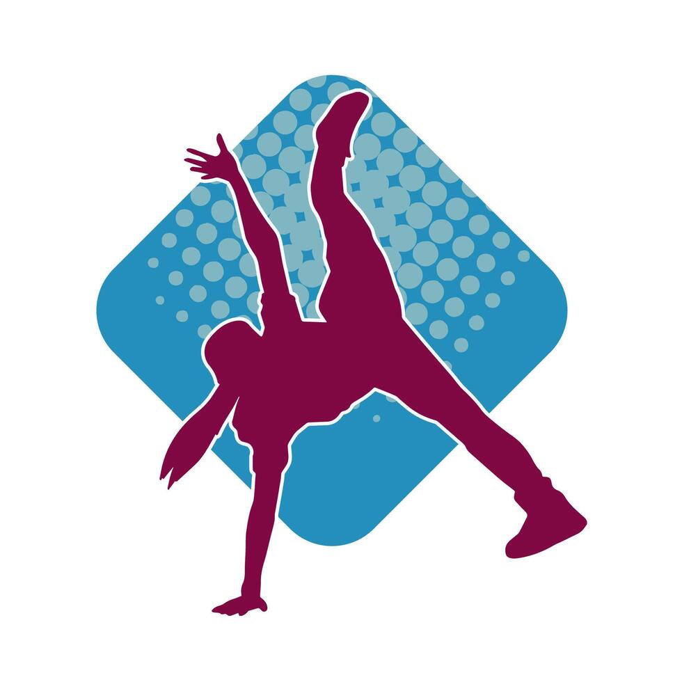 Silhouette of a female dancer doing hand stand pose. Silhouette of a woman dancing pose. vector