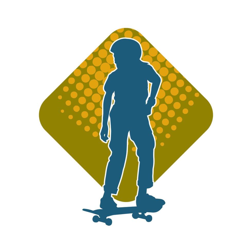 Silhouette of a female in action pose on skateboard. Silhouette of an urban girl on skateboard. vector