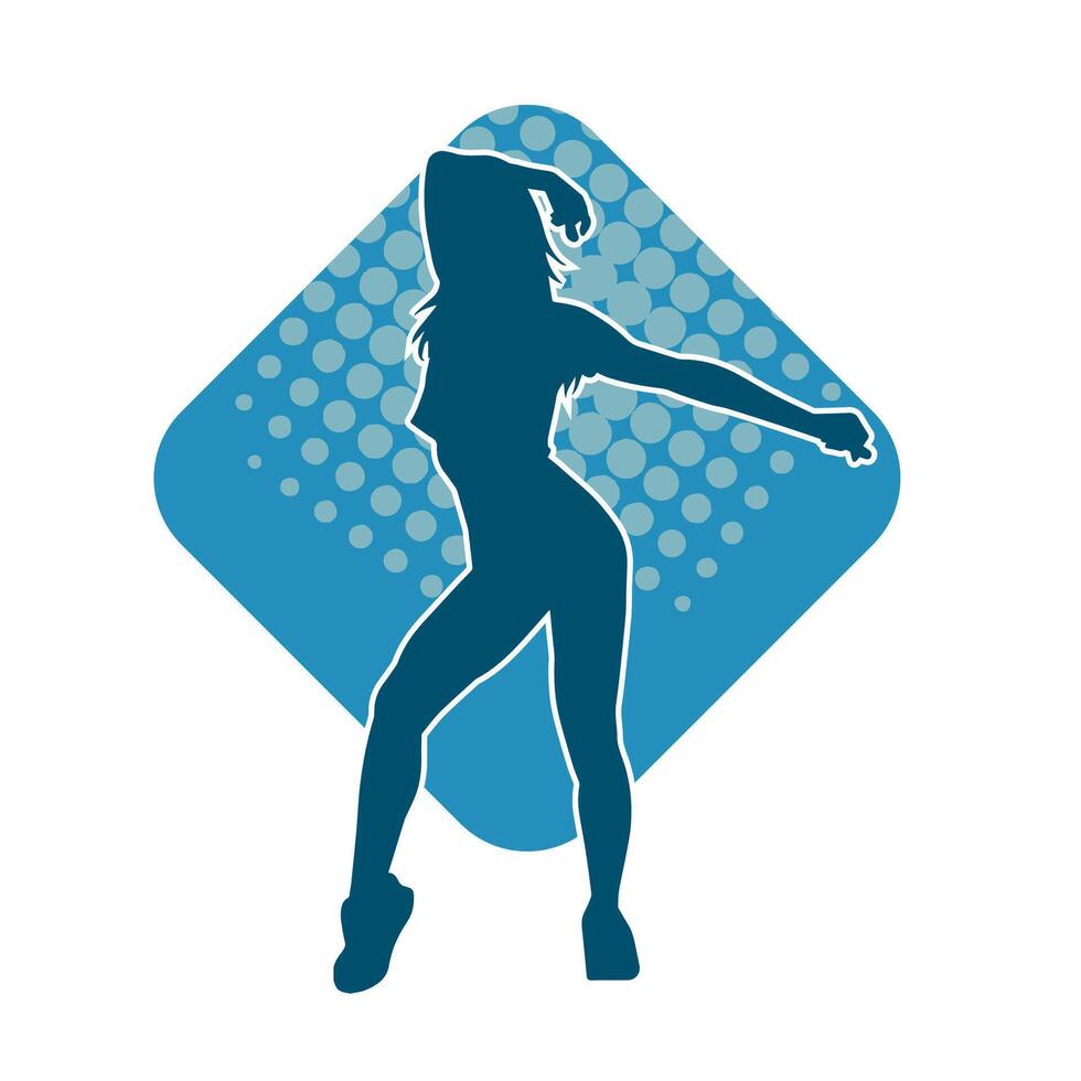 Silhouette of a female dancer in action pose. Silhouette of a slim woman in dancing pose. vector