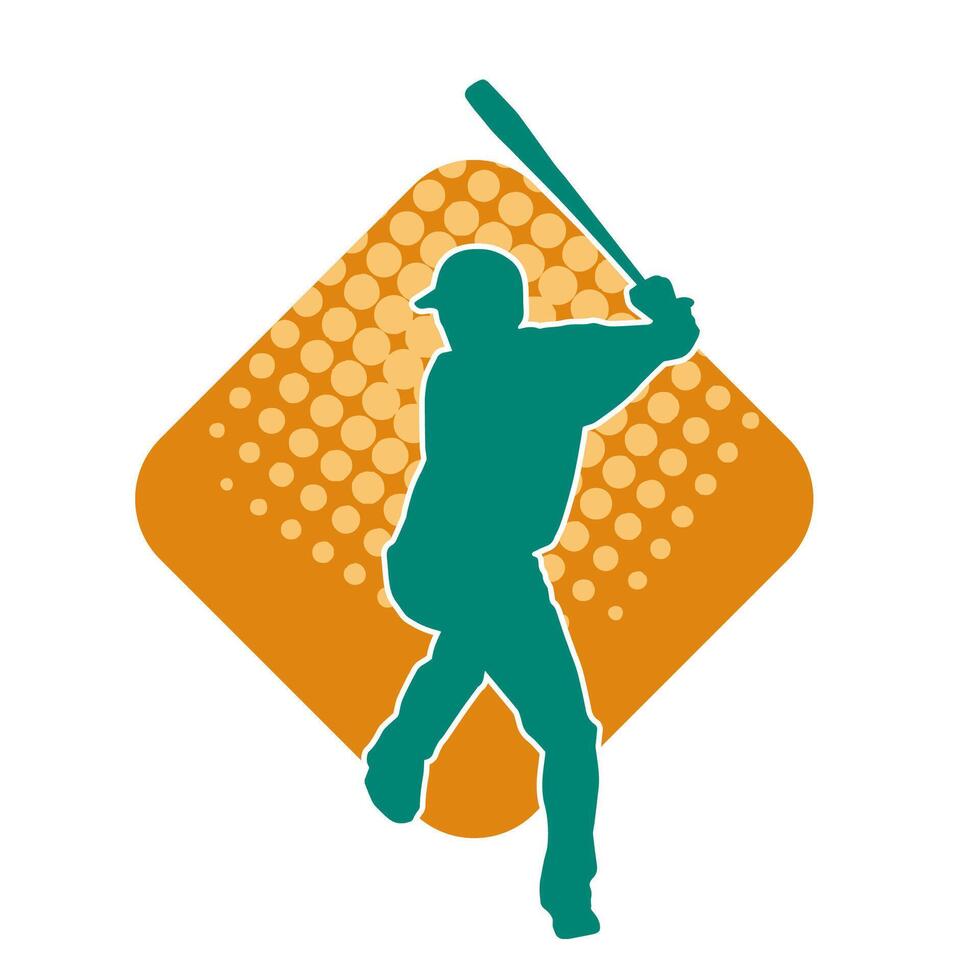 Silhouette of a male baseball batter player in action pose. Silhouette of a man athlete playing baseball sport as a batter. vector
