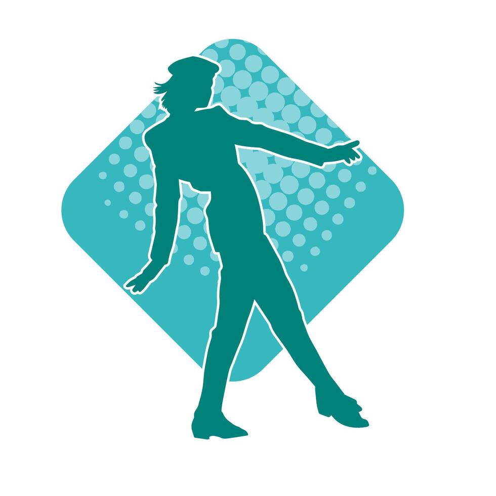 Silhouette of a female dancer in action pose. Silhouette of a woman dancing happily. vector