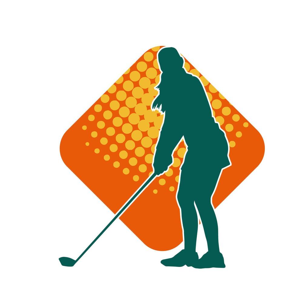 Silhouette of a woman playing golf. Silhouette of a female golfer in action pose. vector