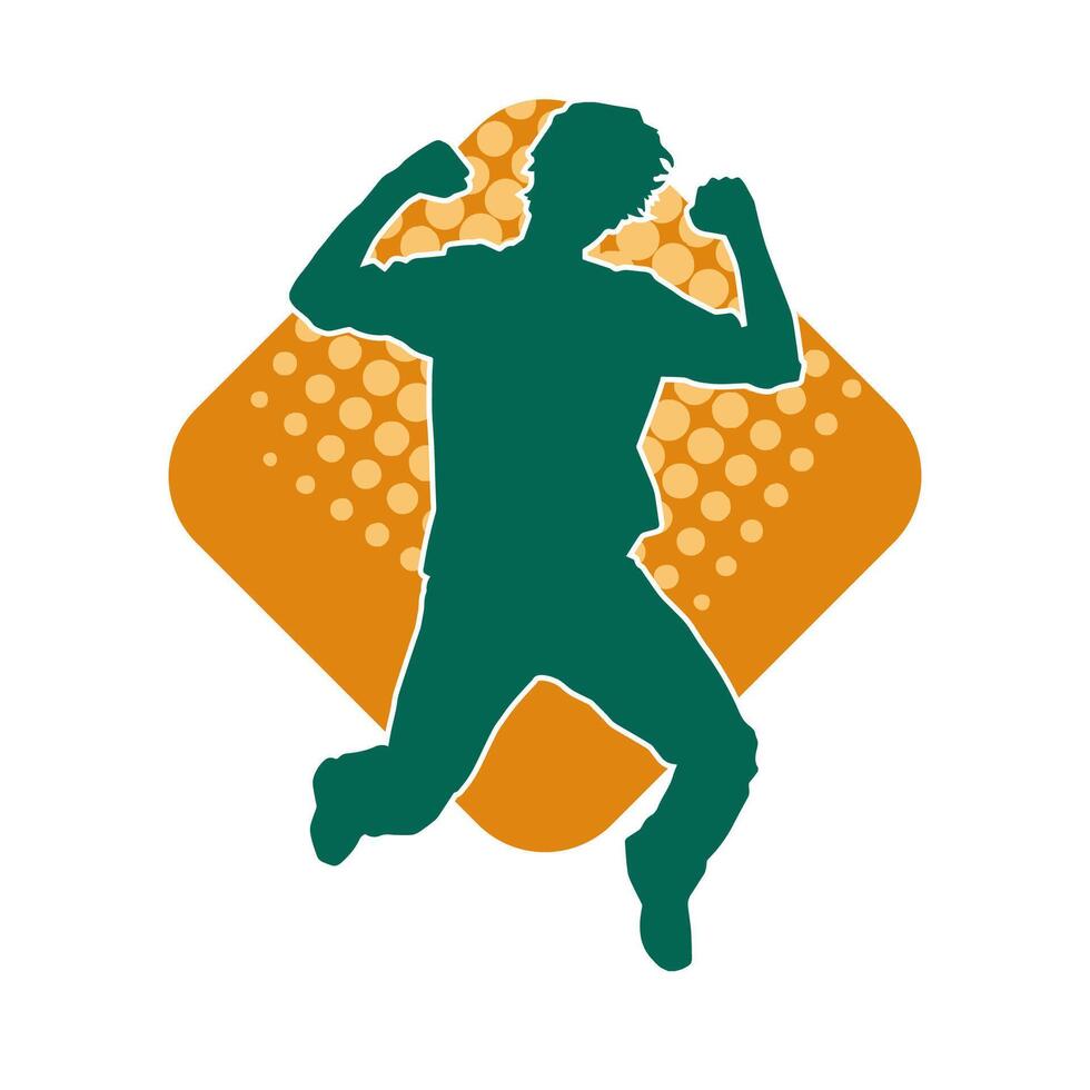 Silhouette of a man jumping pose. Silhouette of a casual male jump. vector