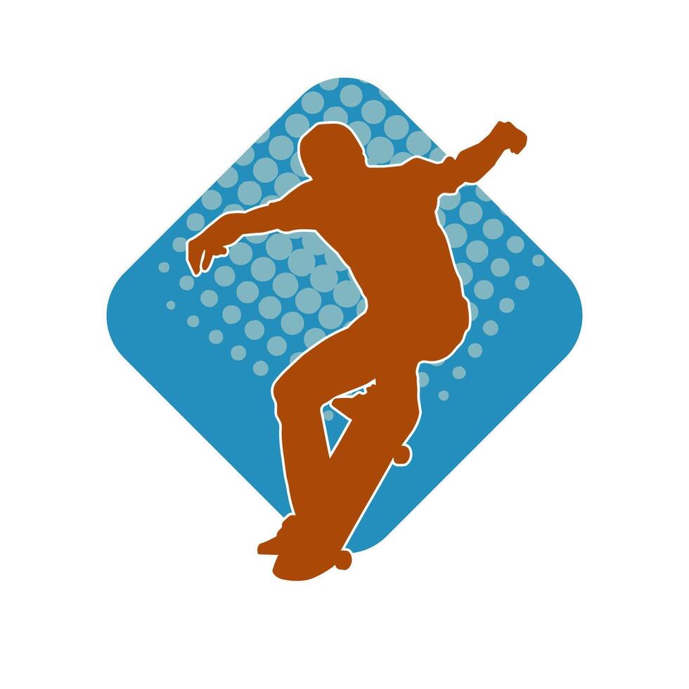 Silhouette of a male in action pose on skateboard. Silhouette of an urban boy on skateboard. vector