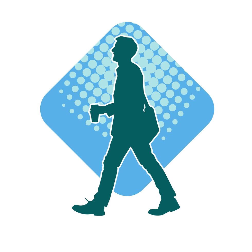 Silhouette of a casual office worker carrying takeaway coffee cup while walking vector