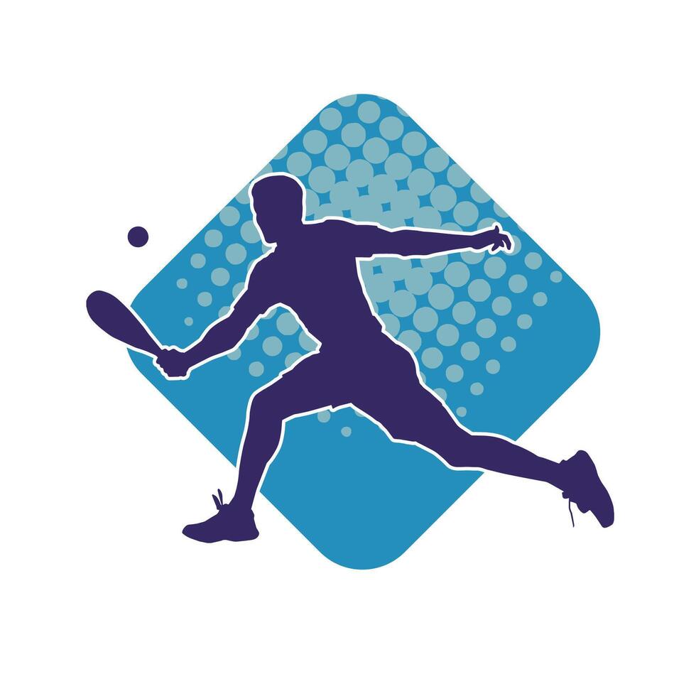 Silhouette of a male tennis player in action pose. Silhouette of a man playing tennis sport with racket. vector