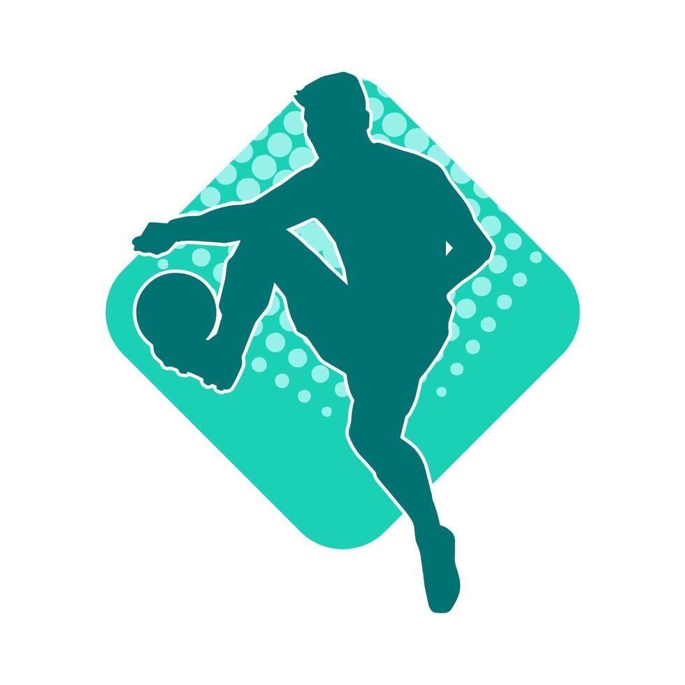 Silhouette of a male soccer player kicking a ball. Silhouette of a football player in action pose. vector