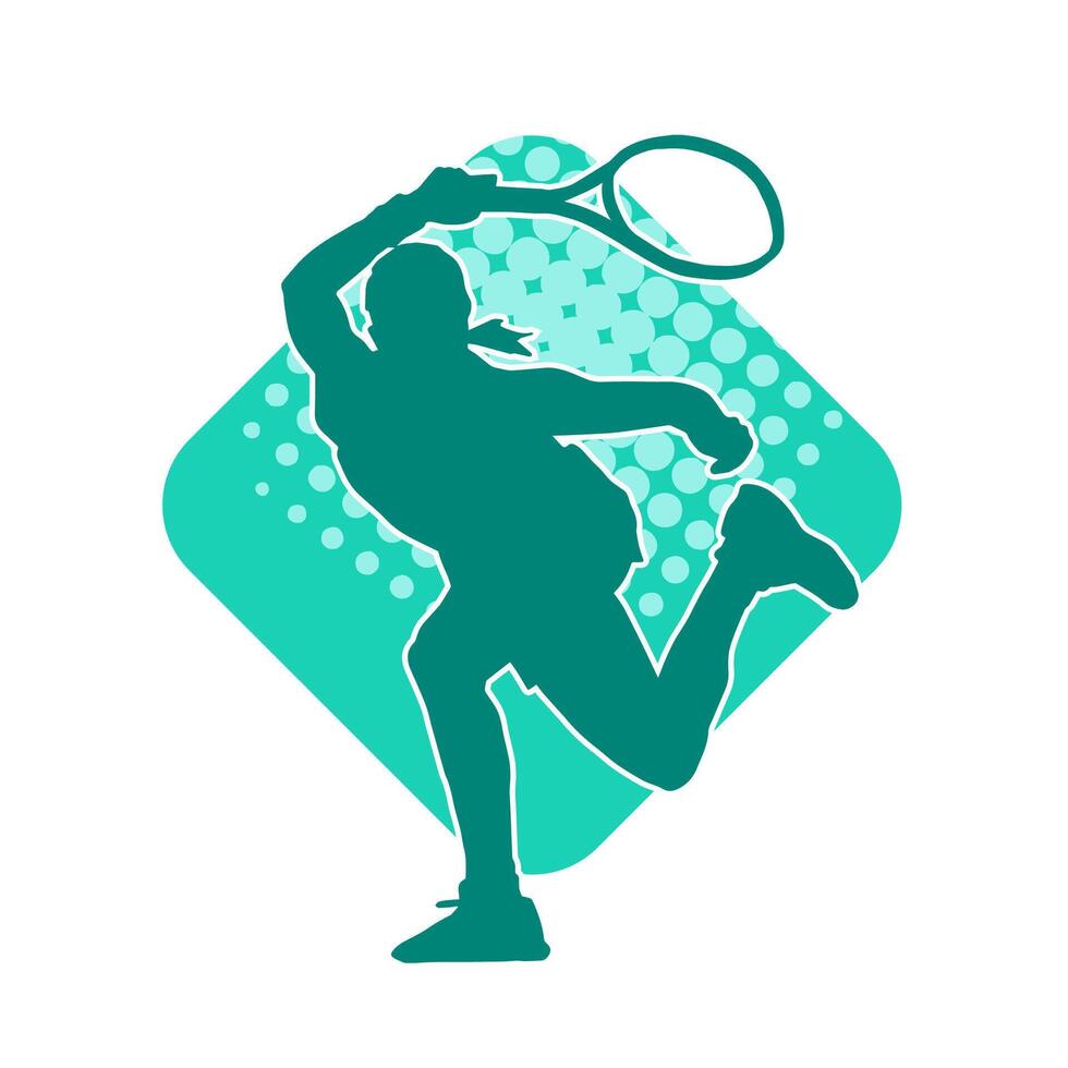 Silhouette of a female tennis player in action pose. Silhouette of a woman playing tennis sport with racket. vector