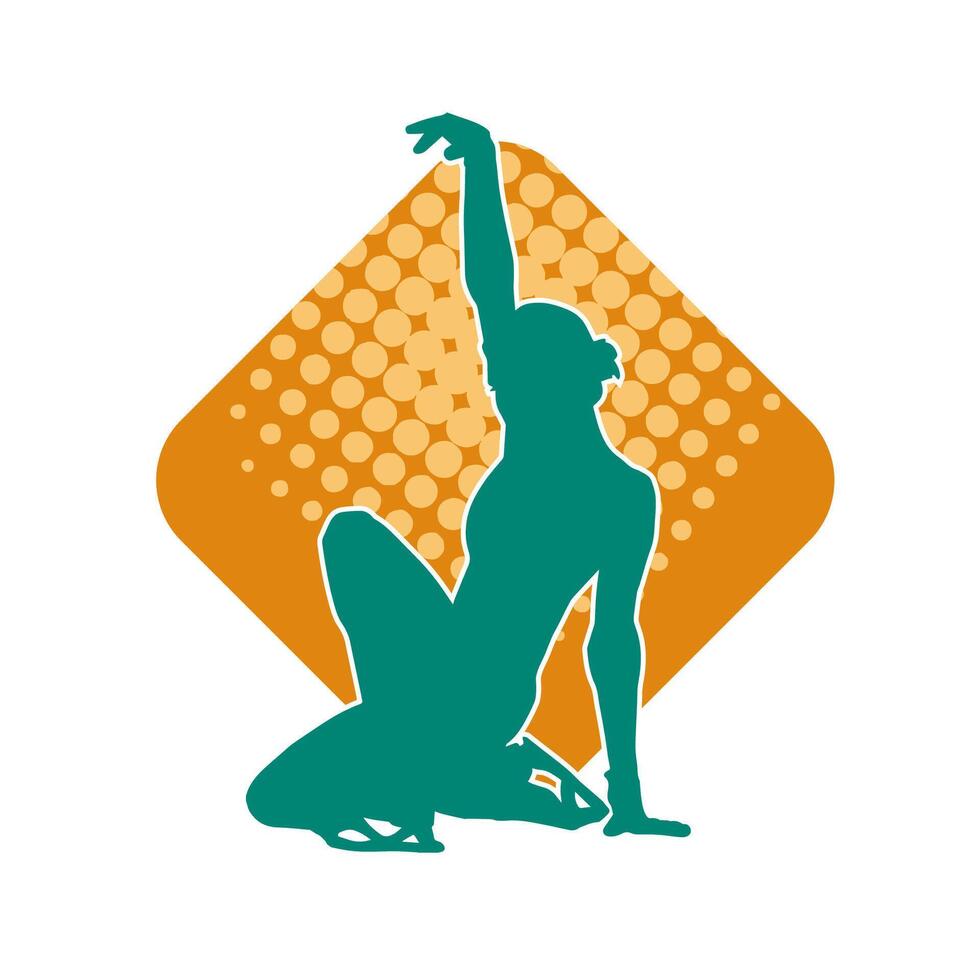 Silhouette of a slim female ice skate gymnastic dancer in action pose. vector