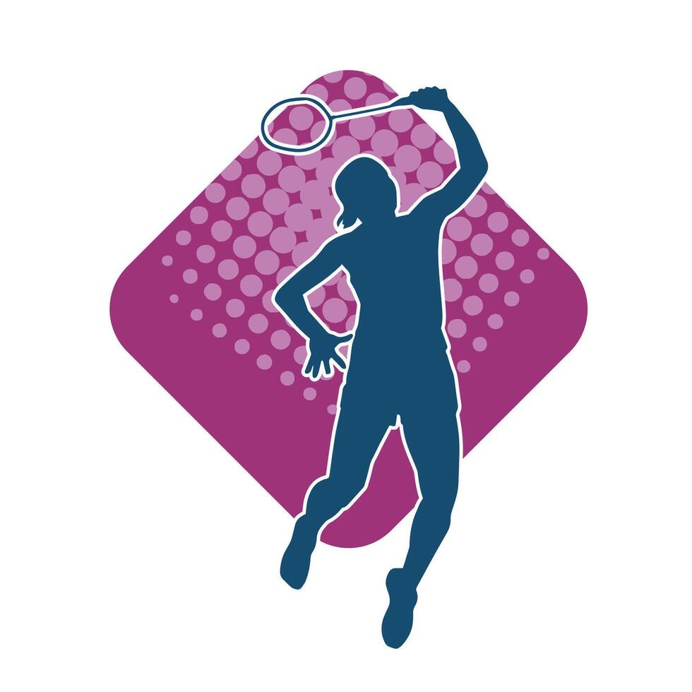 silueta de un deportivo hembra bádminton jugador en acción. silueta de un mujer jugando bádminton deporte. vector