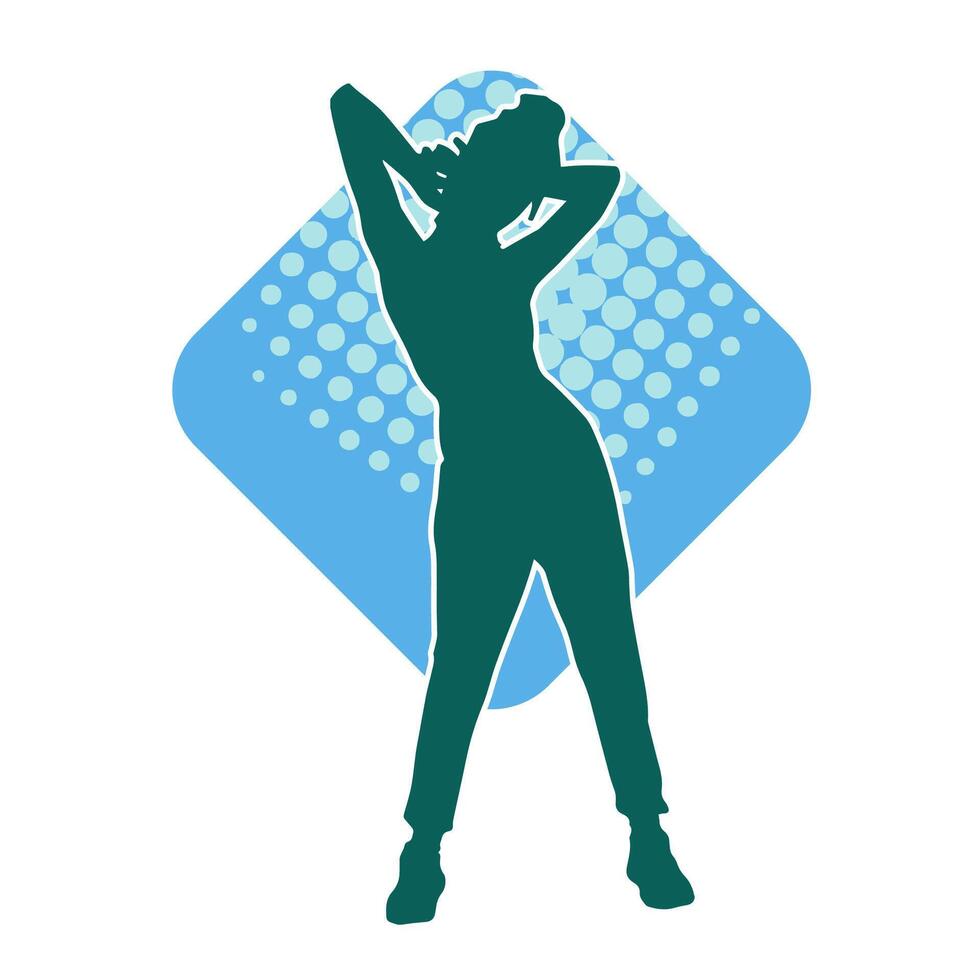 Silhouette of a young slim female model in tight outfit. Silhouette of a slim woman in feminine pose. vector