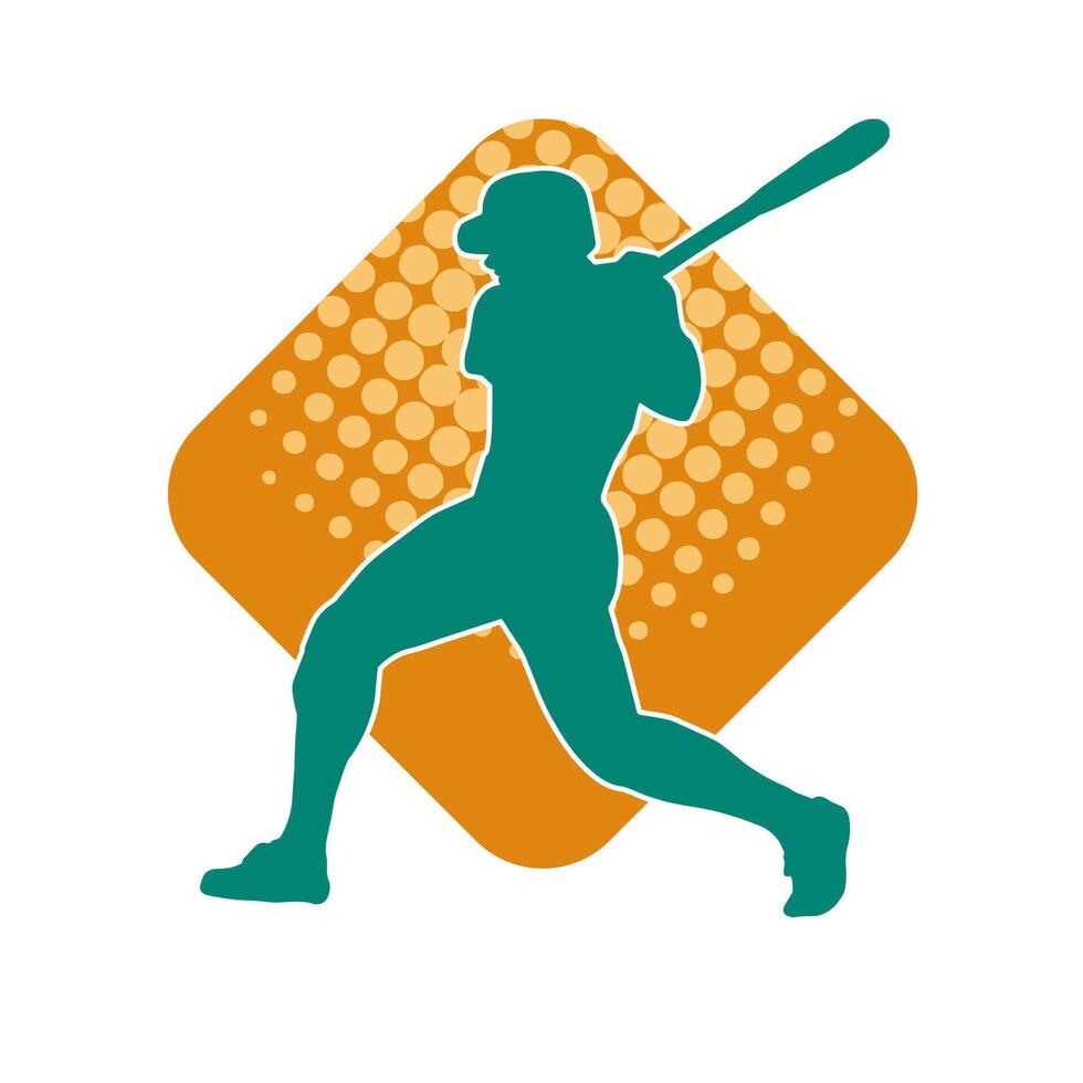 Silhouette of a male baseball batter player in action pose. Silhouette of a man athlete playing baseball sport as a batter. vector