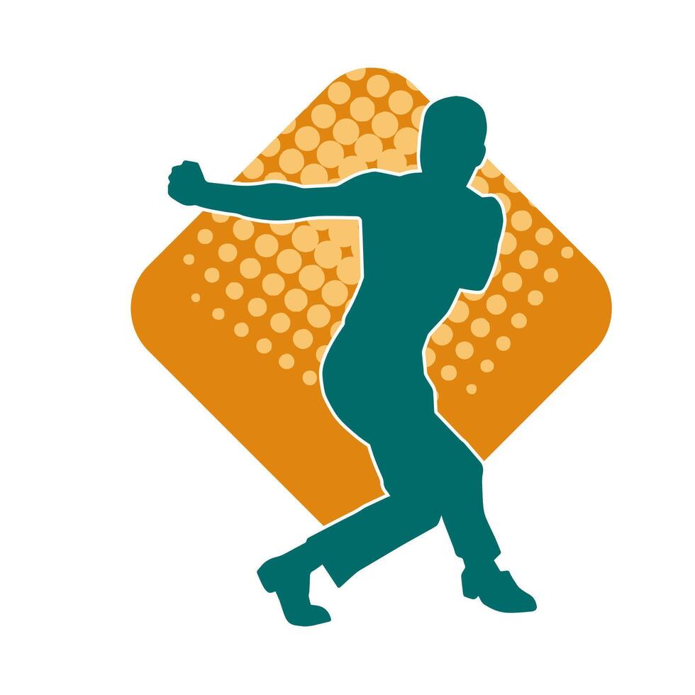 Silhouette of a man in oriental martial art pose. Silhouette of a male in martial art move. vector