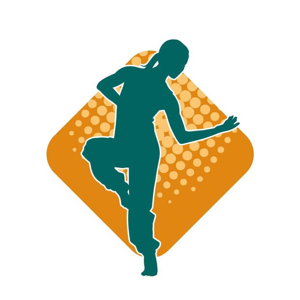 Silhouette of a female dancer in action pose. Silhouette of a slim woman in dancing pose. vector