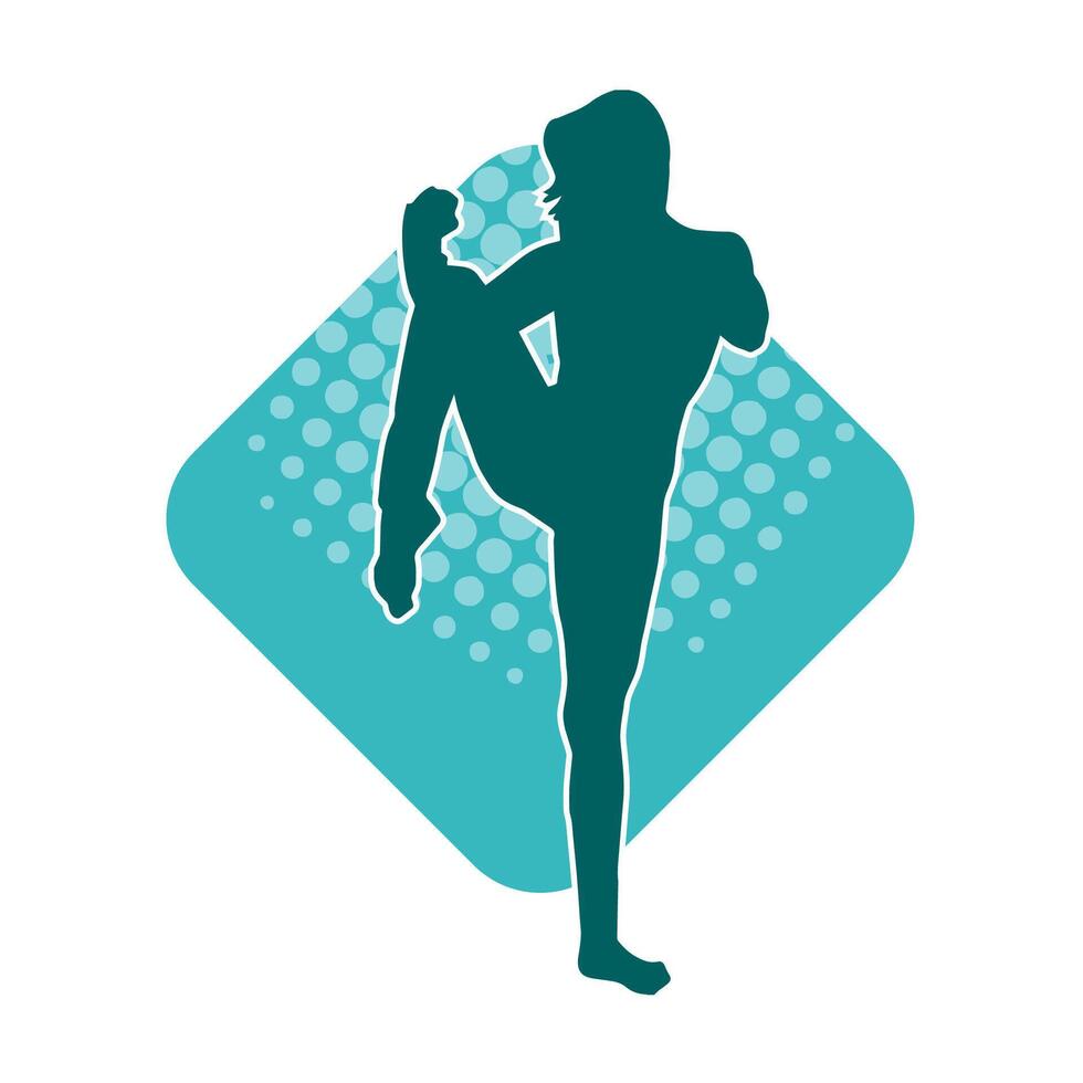 Silhouette of a woman doing a martial art kick. Silhouette of a sporty female doing kicking movement. vector