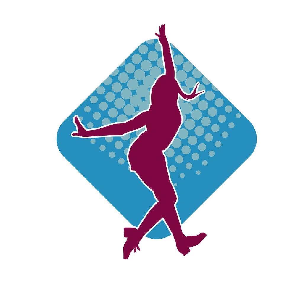 Silhouette of a casual female in a dancing pose. Silhouette of a dancer woman in action pose. vector