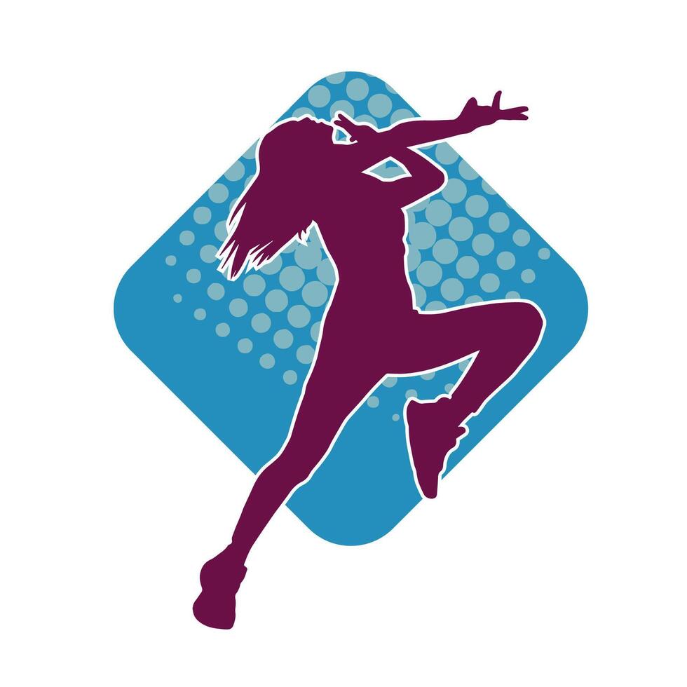 Silhouette of a casual female in a dancing pose. Silhouette of a dancer woman in action pose. vector