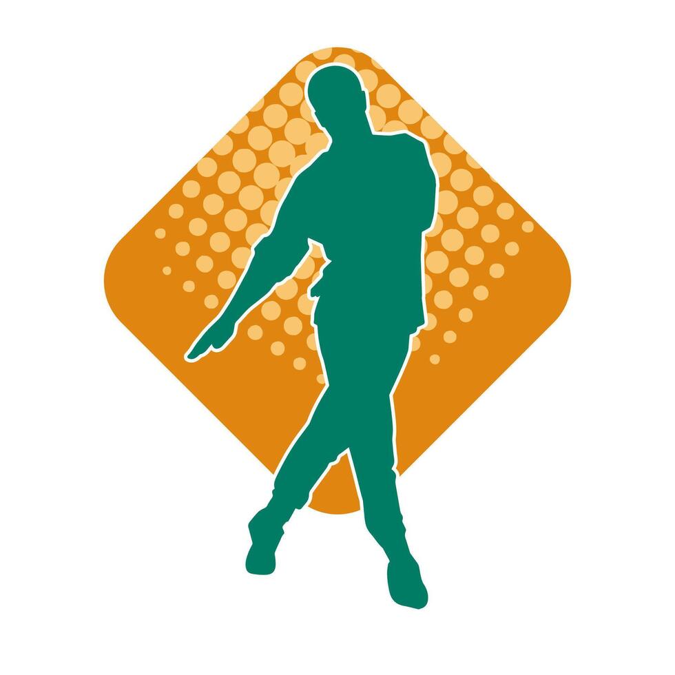 Silhouette of a slim male in dance pose. Silhouette of a man dancing. vector