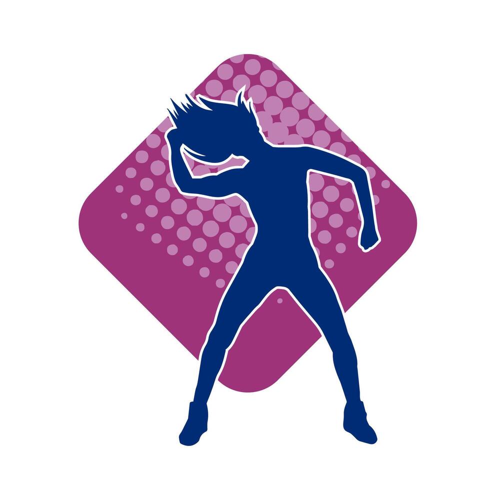 Silhouette of a female dancer in action pose. Silhouette of a slim woman in dancing pose. vector