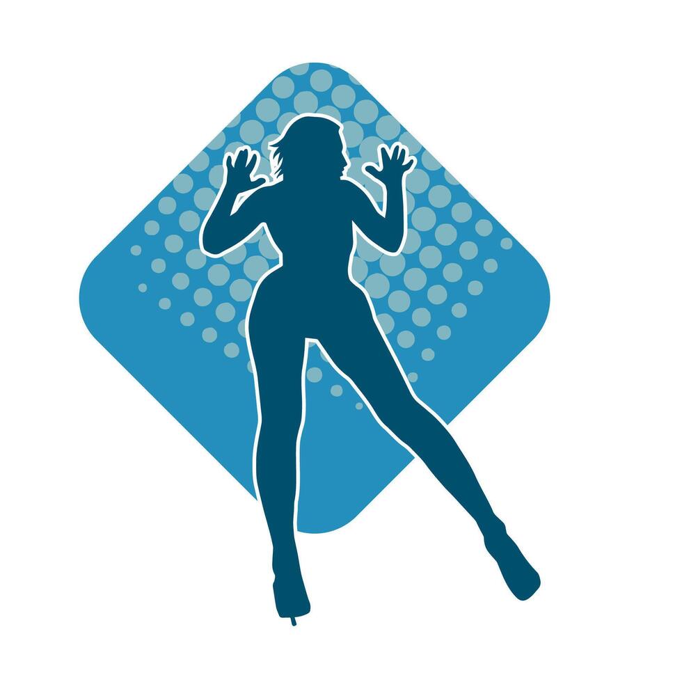 Silhouette of a female dancer in action pose. Silhouette of a slim woman in dancing pose. vector