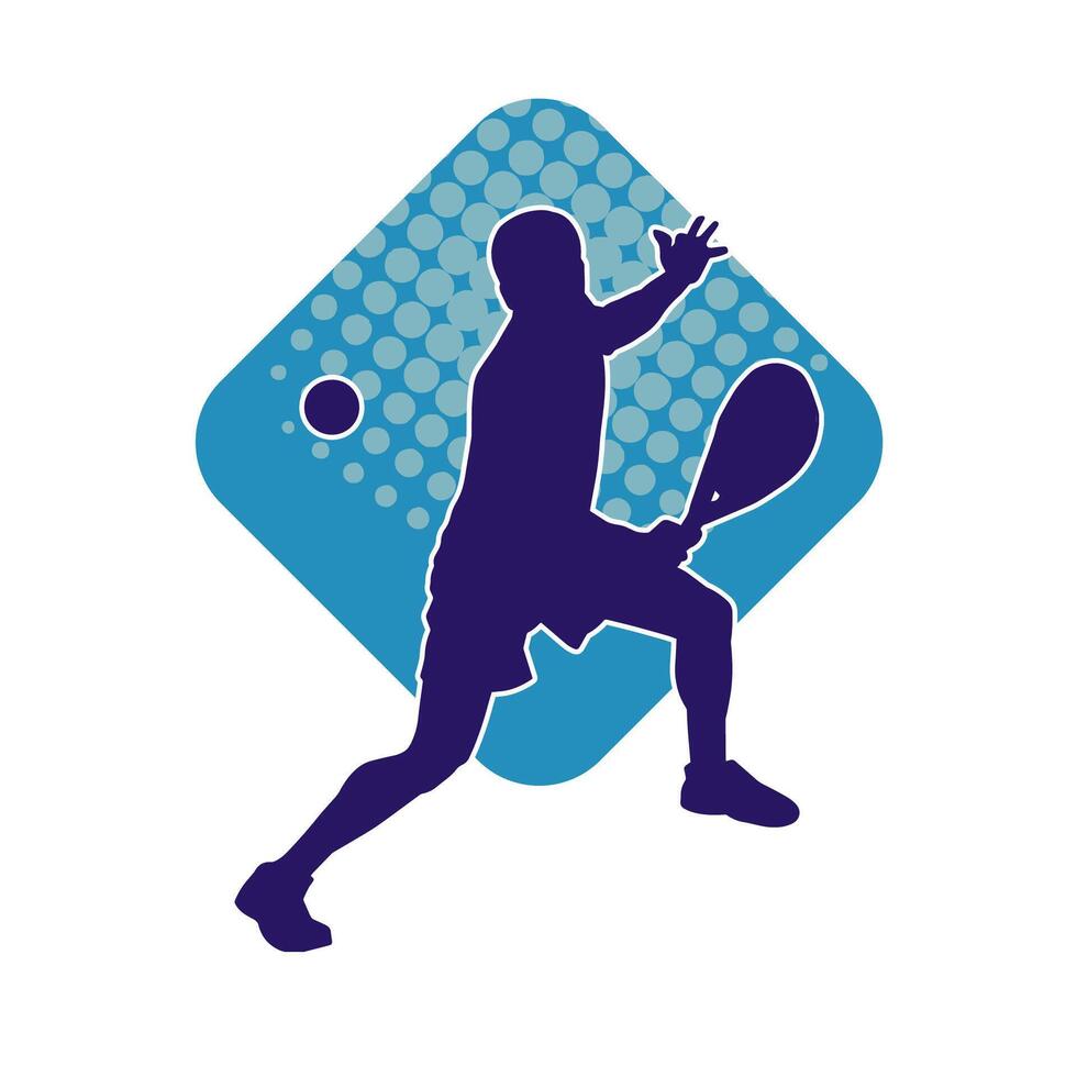 Silhouette of a male tennis player in action pose. Silhouette of a man playing tennis sport with racket. vector