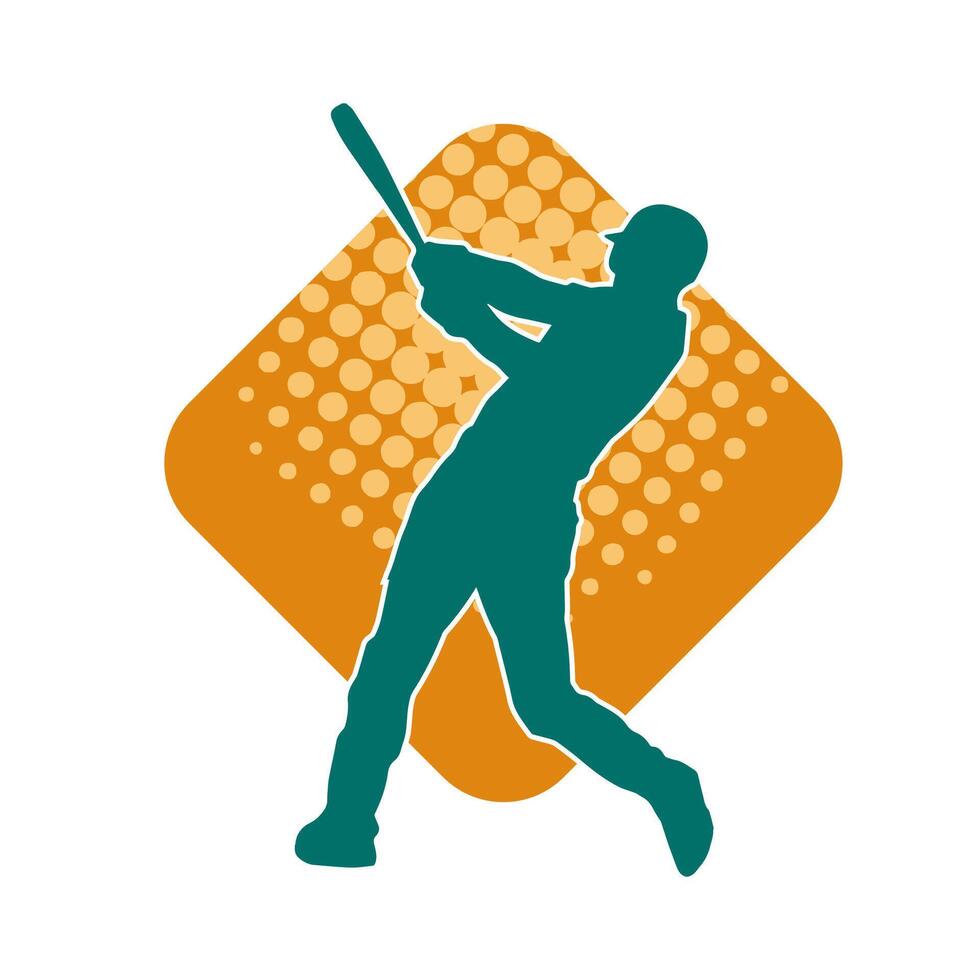 Silhouette of a male baseball batter player in action pose. Silhouette of a man athlete playing baseball sport as a batter. vector