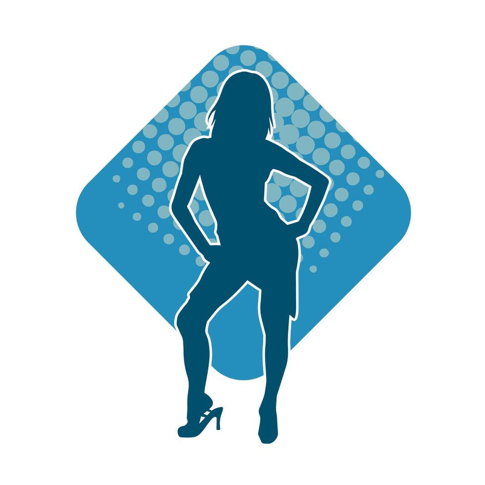 Silhouette of a female dancer in action pose. Silhouette of a slim woman in dancing pose. vector