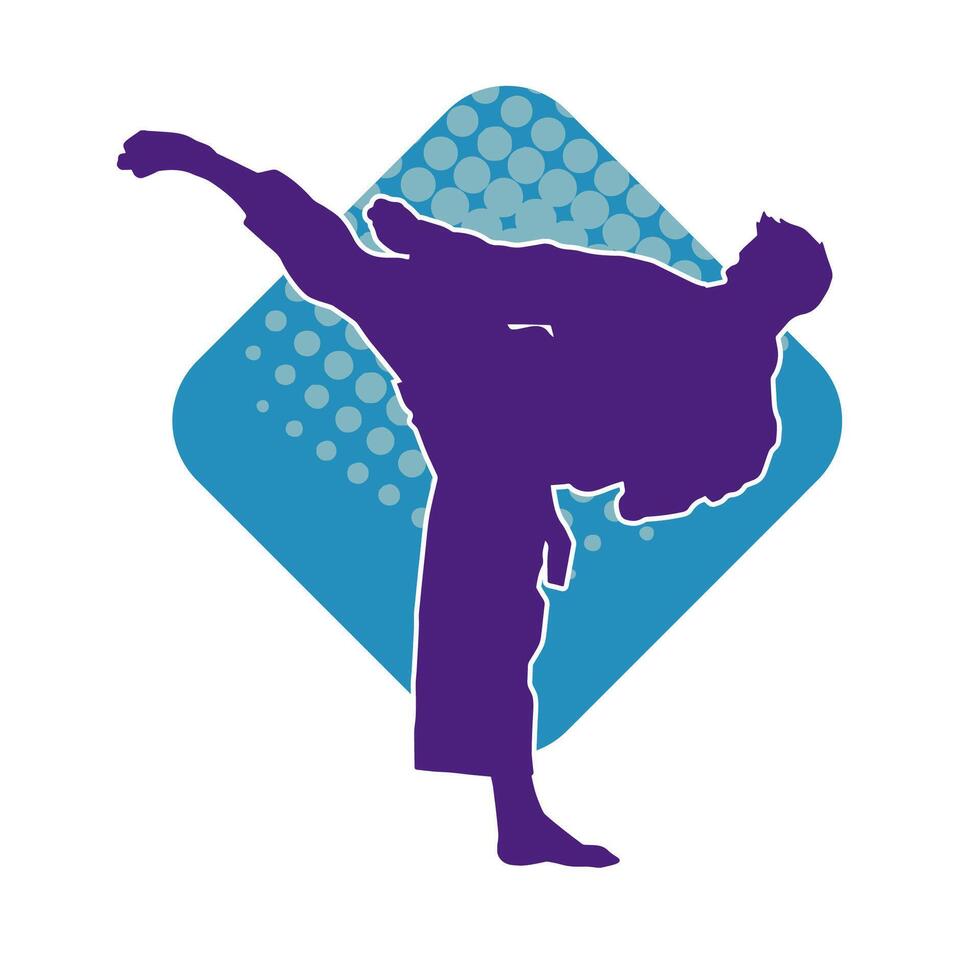 Silhouette of a male doing martial art kick pose. Silhouette of a martial art male doing kicking pose. vector