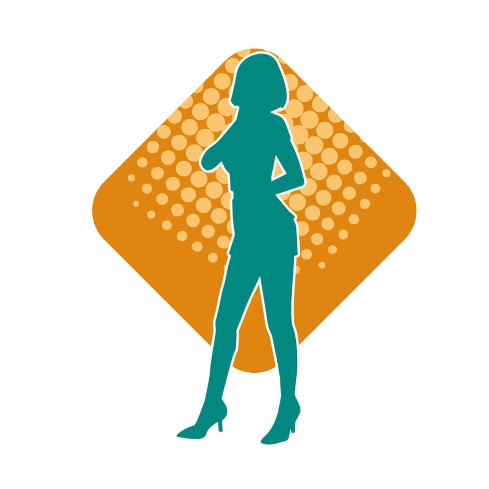 Silhouette of a young slim female model in tight outfit. Silhouette of a slim woman in feminine pose. vector