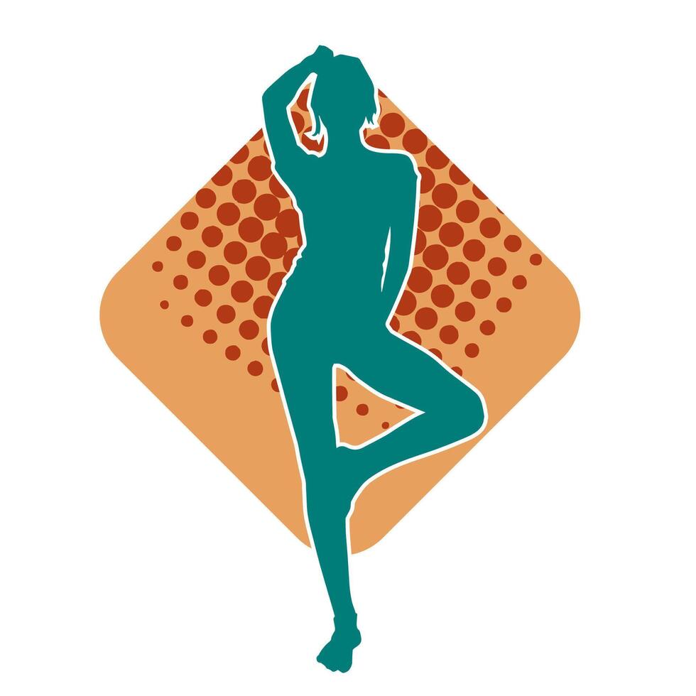 Silhouette of a young slim female model in tight outfit. Silhouette of a slim woman in feminine pose. vector