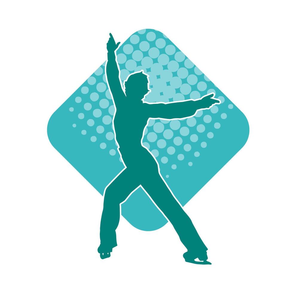 Silhouette of a slim female ice skate gymnastic dancer in action pose. vector