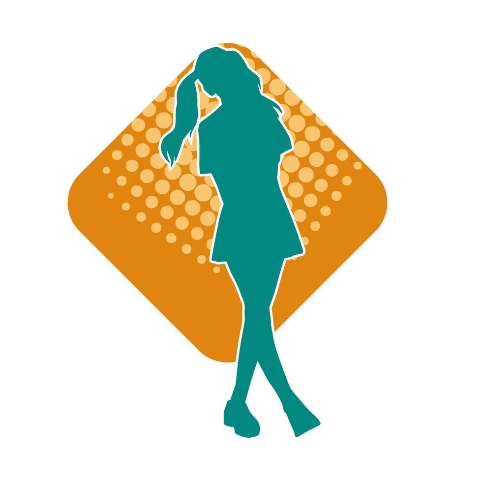 Silhouette of a slim female model wearing casual outfit standing in feminine pose. vector