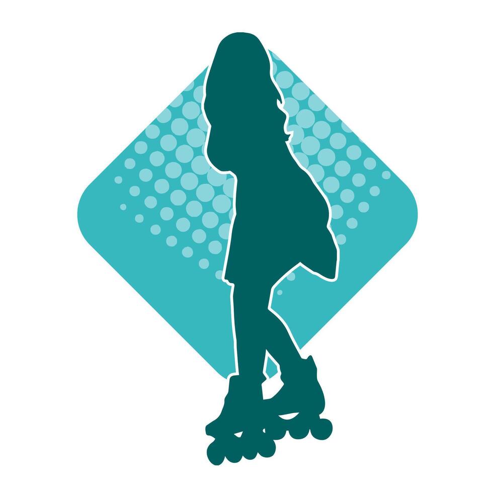 silhouette of a sporty female on a roller skate. Silhouette of sporty woman have fun on roller wheels. vector