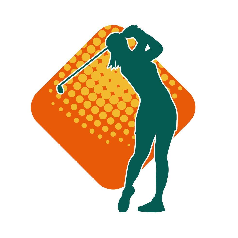 Silhouette of a woman playing golf. Silhouette of a female golfer in action pose. vector
