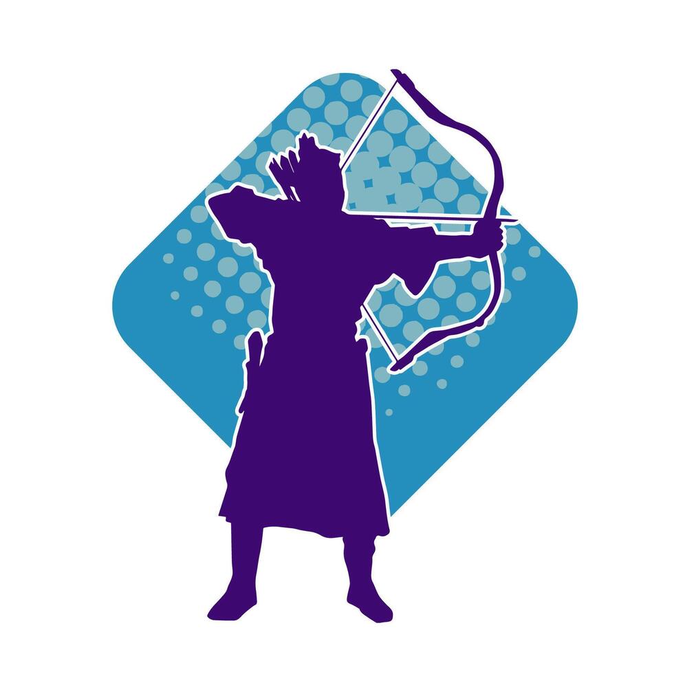 Silhouette of a male archer warrior in action pose. Silhouette of a man fighter carrying archery weapon. vector