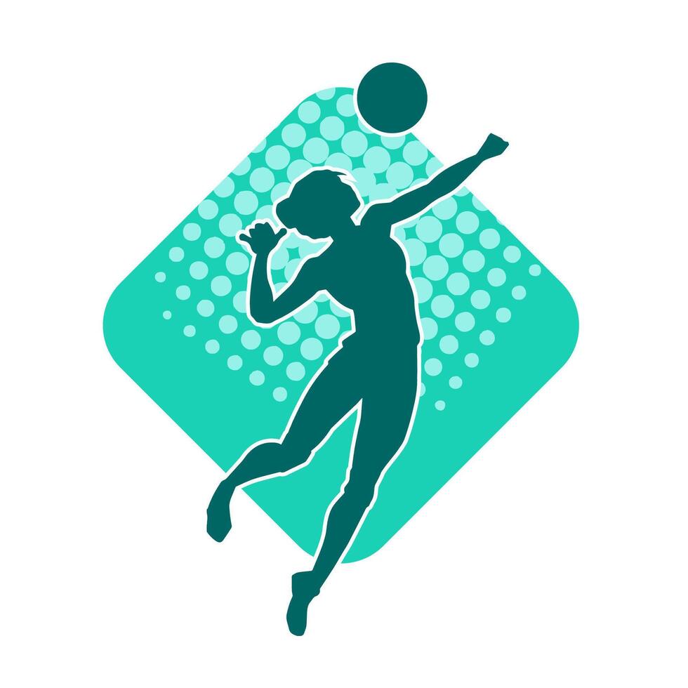 Silhouette of a female volley athlete in action pose. Silhouette of a woman playing volley ball sport. vector