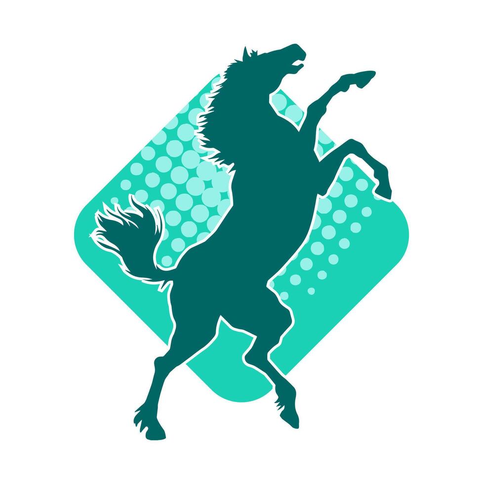 Silhouette of a horse standing on two hind legs. Silhouette of a stallion lifting front legs. vector