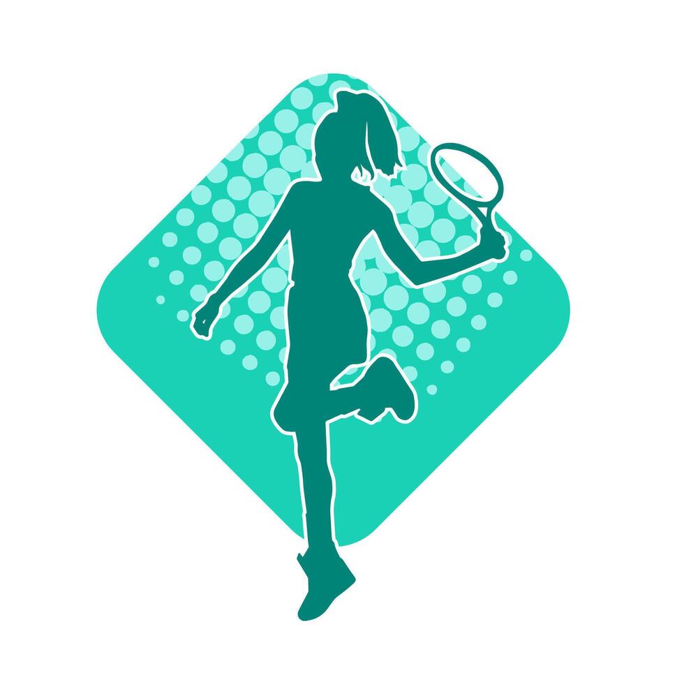 Silhouette of a female tennis player in action pose. Silhouette of a woman playing tennis sport with racket. vector