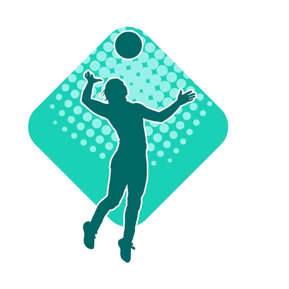 Silhouette of a female volley athlete in action pose. Silhouette of a woman playing volley ball sport. vector