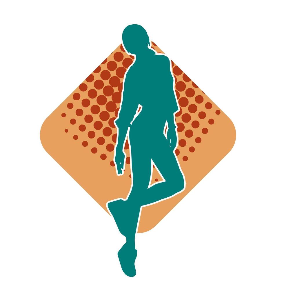 Silhouette of a young slim female model in tight outfit. Silhouette of a slim woman in feminine pose. vector