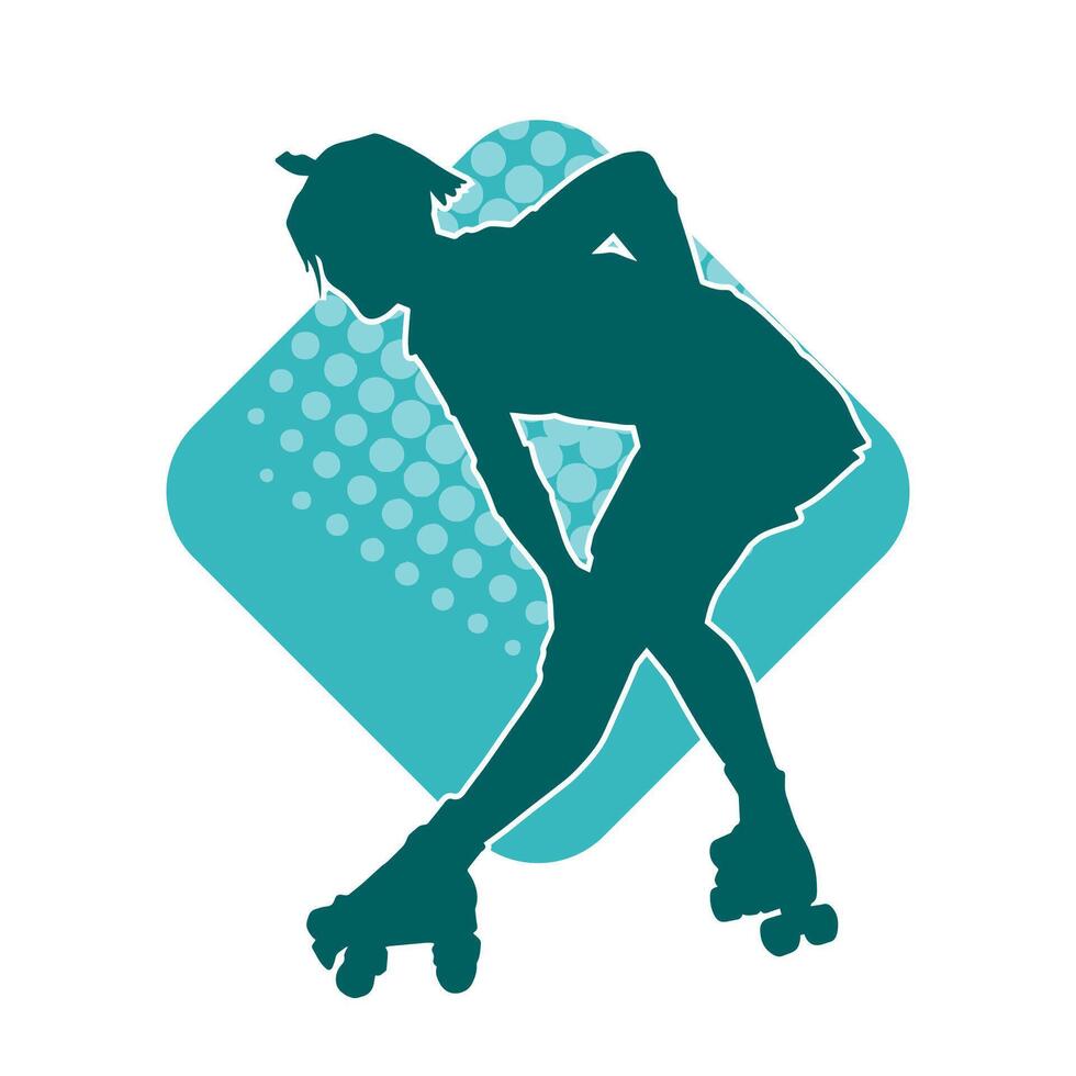 silhouette of a sporty female on a roller skate. Silhouette of sporty woman have fun on roller wheels. vector