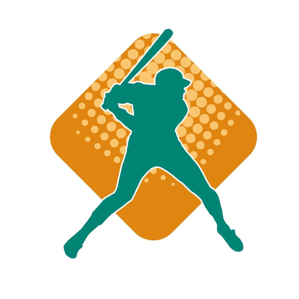 Silhouette of a male baseball batter player in action pose. Silhouette of a man athlete playing baseball sport as a batter. vector