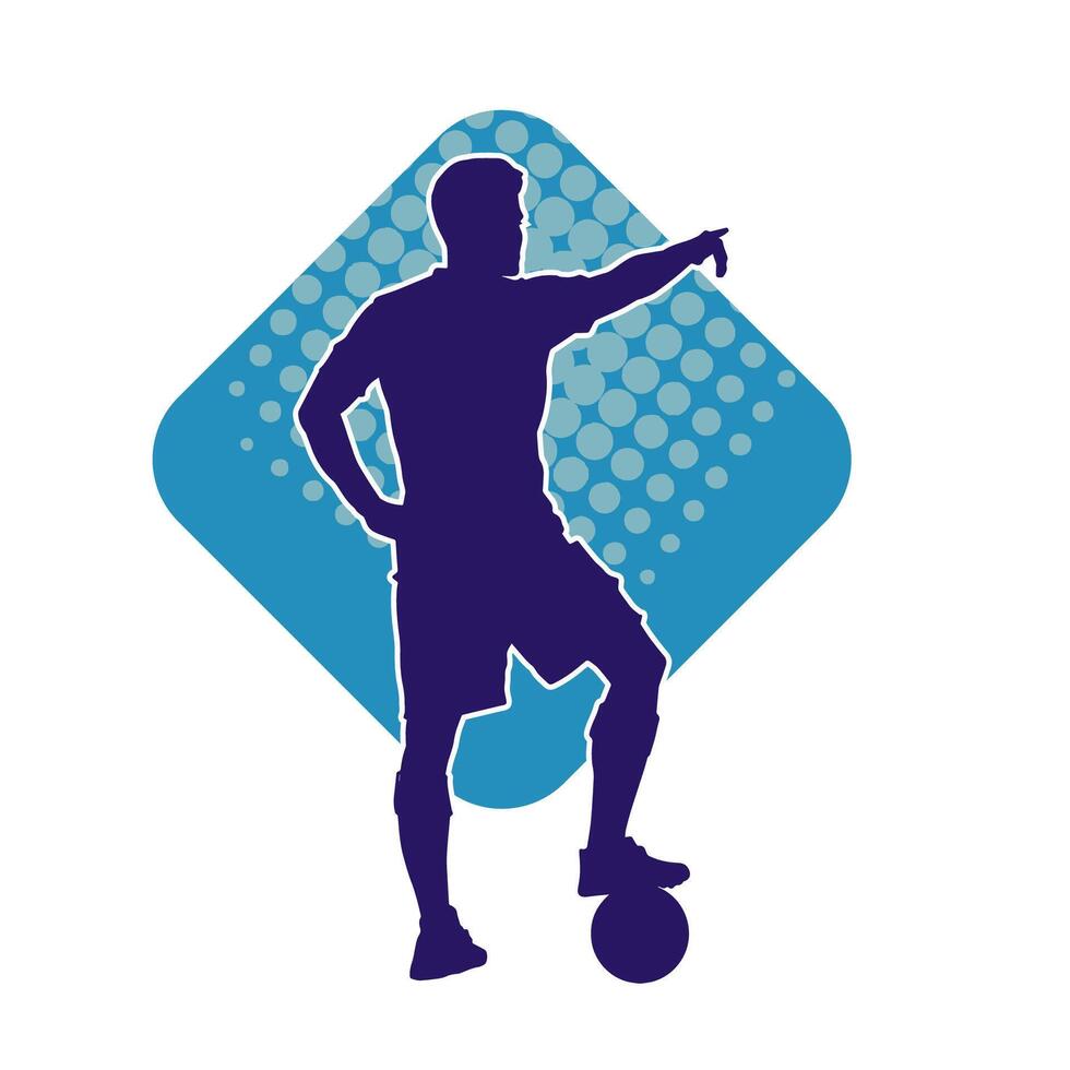 Silhouette of a male soccer player in steady pose. Silhouette of a football player in action pose. vector