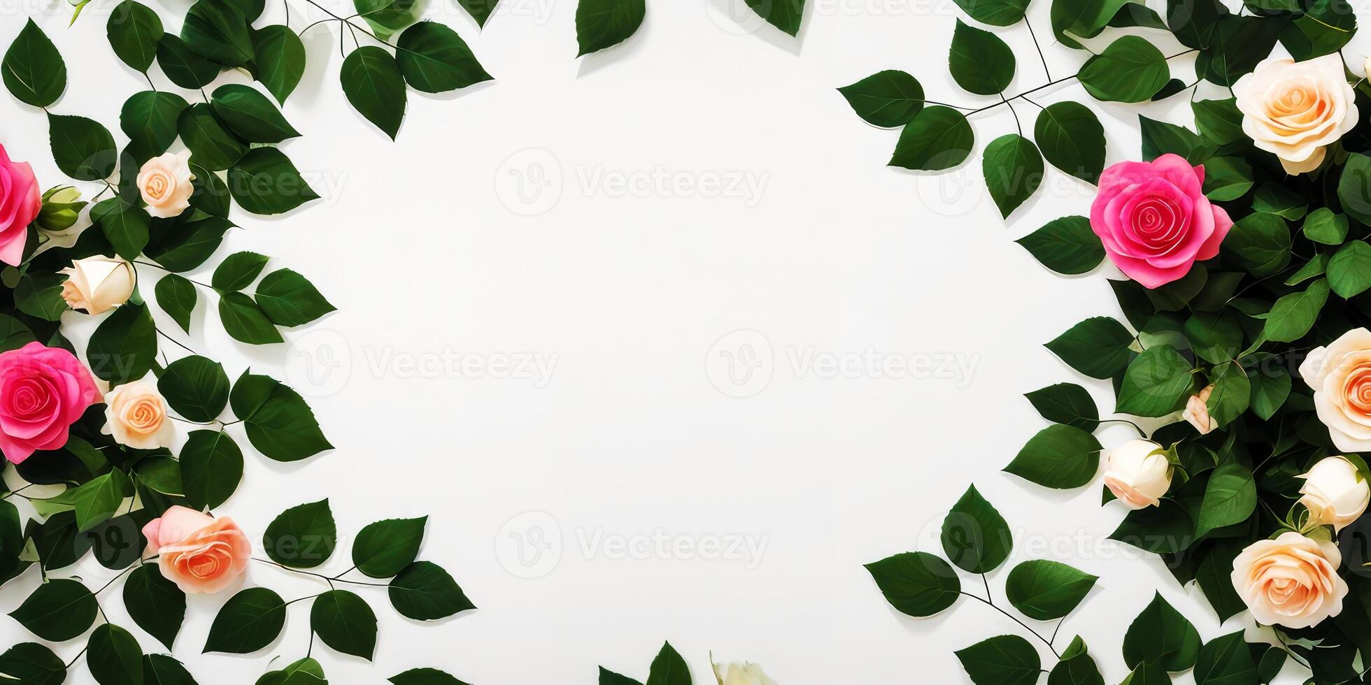 AI generated Colorful rose flower frames on white background. photo