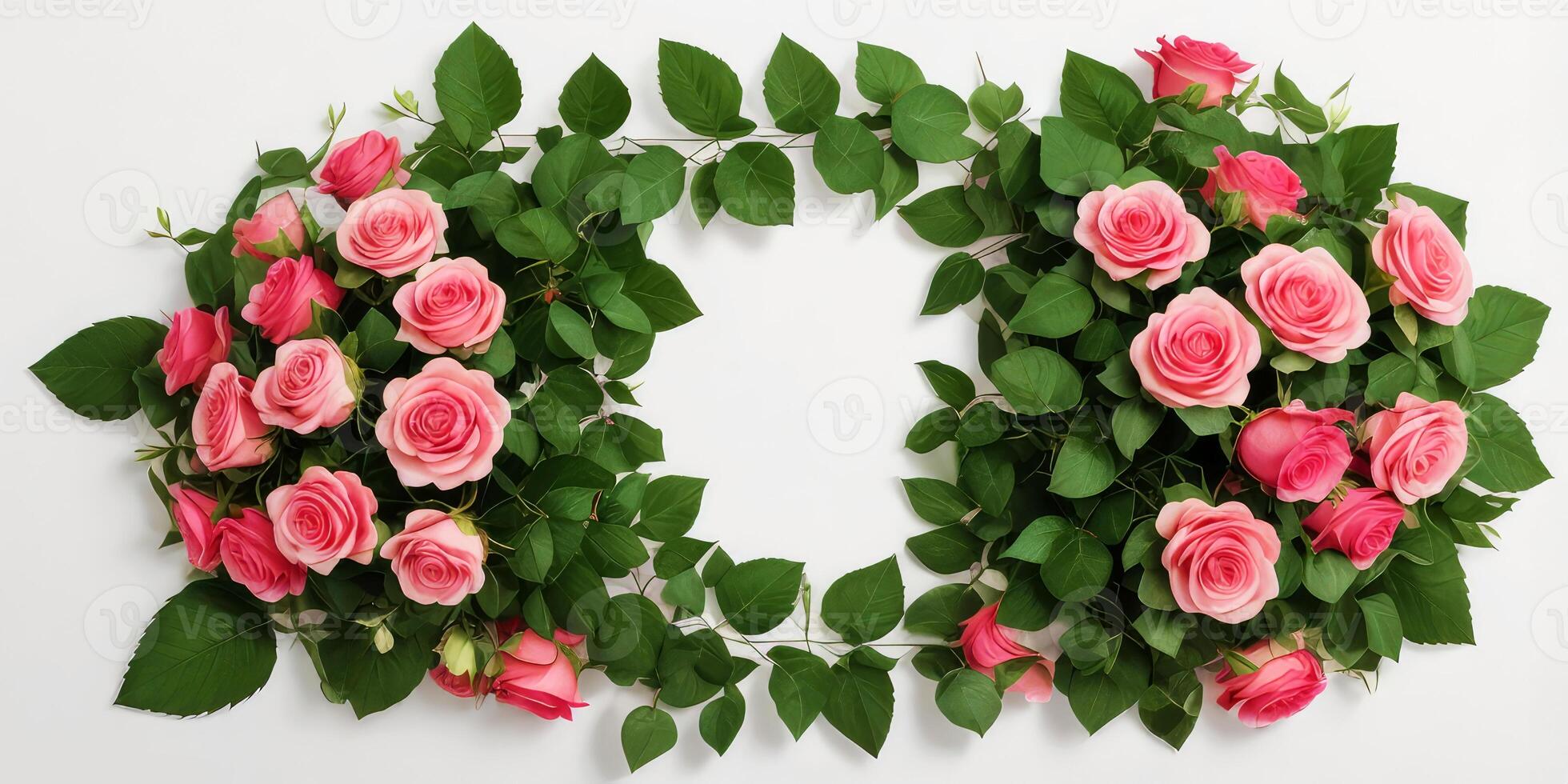 AI generated Colorful rose flower frames on white background. photo