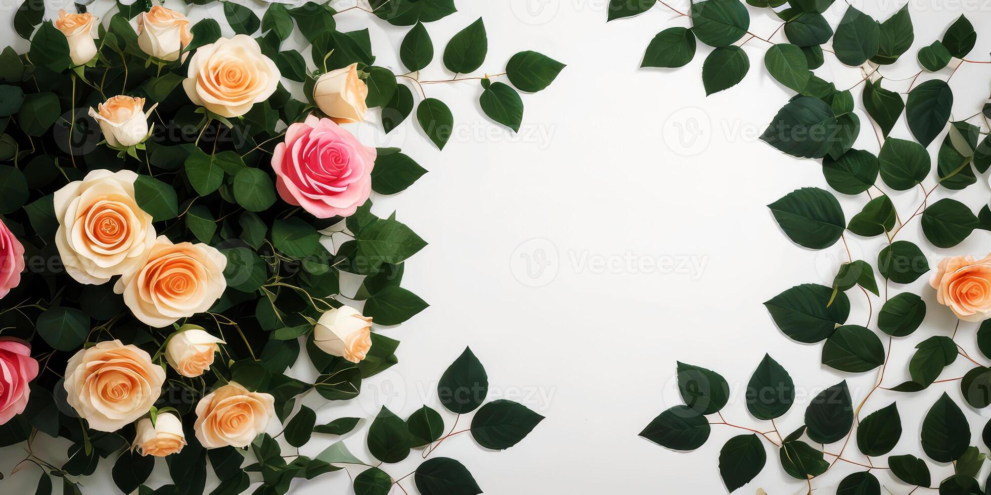 AI generated Colorful rose flower frames on white background. photo