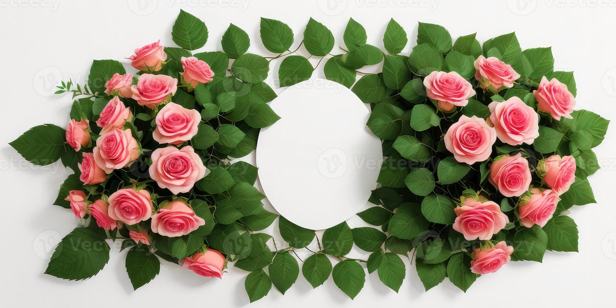 AI generated Colorful rose flower frames on white background. photo